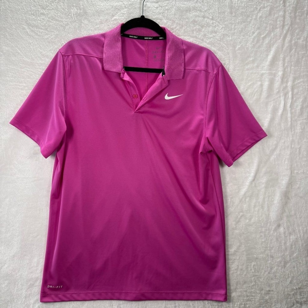 Nike Golf Dri-Fit Polo Shirt Mens M Pink Magenta Short Sleeve Athletic Swoosh